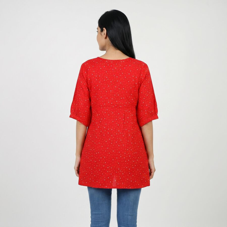Women's Red Round Neck Printed A-Line Kurti, लाल, large