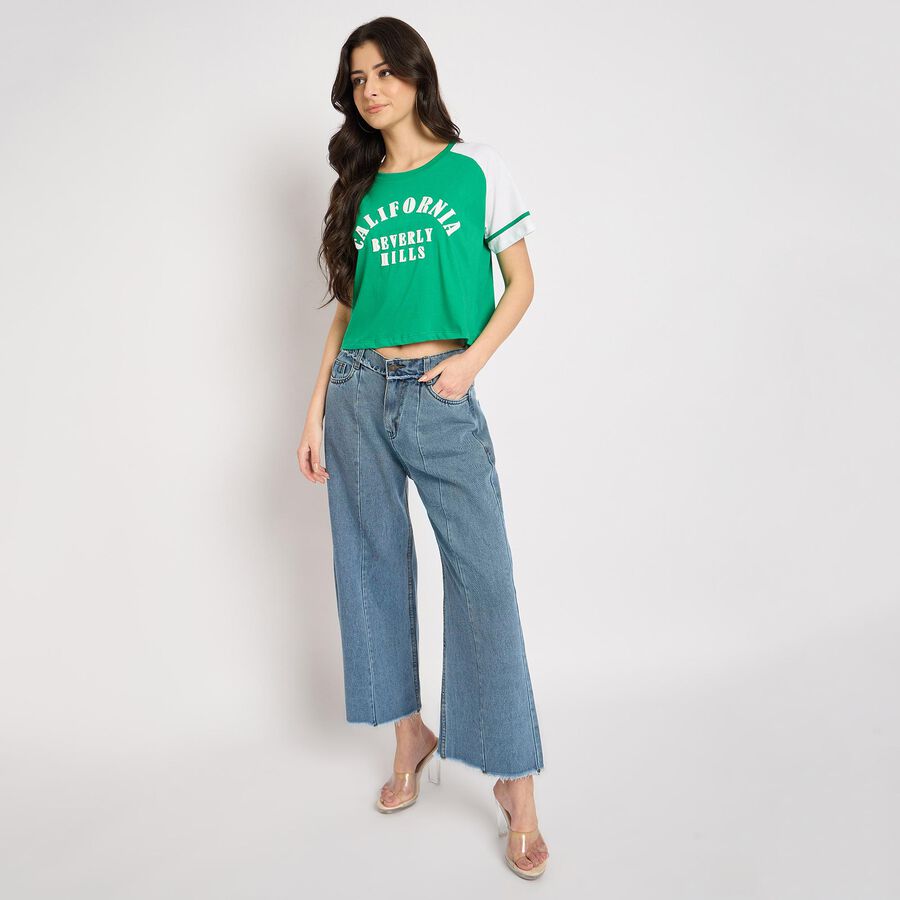 Ladies' 100% Cotton Crop  Top, गहरा हरा, large