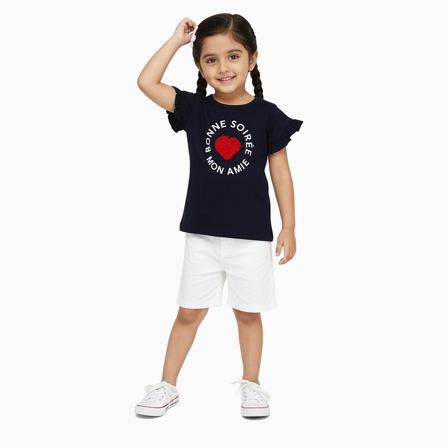 Girls' Navy Blue Cotton Round Neck Casual T-Shirt, नेवी ब्लू, large image number null