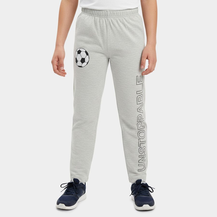 Boys Grey Regular Fit Graphic Printed Pyjama, एक्रू मिश्रित, large