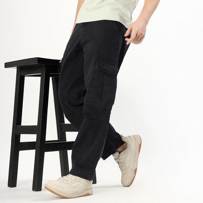 Men's Jet Black Slim Fit Cargo Trousers