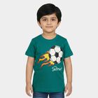 Boys' Green 100% Cotton Round Neck Graphic Print Baba Suit, गहरा हरा, small