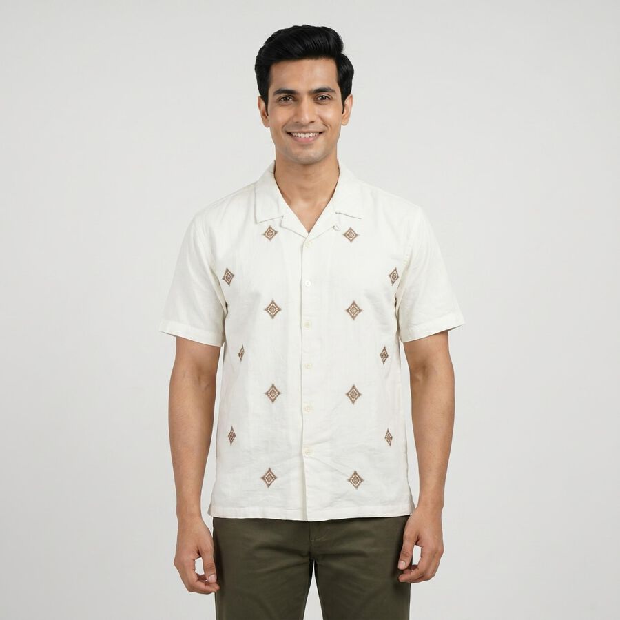 Men's White Casual Shirt, Off White, large