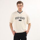 Men's White V-Neck Athleisure T-Shirt, एक्रू मिश्रित, small