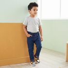 Boys' Navy Blue Slim Fit Drawstring Jeans, गहरा नीला, small