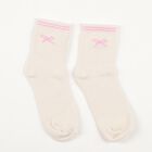 Women's Off-White Regular Fit Ankle-Length Bow Design Socks, Off White, small