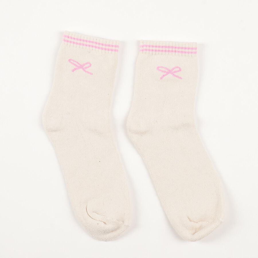 Women's Off-White Regular Fit Ankle-Length Bow Design Socks, Off White, large