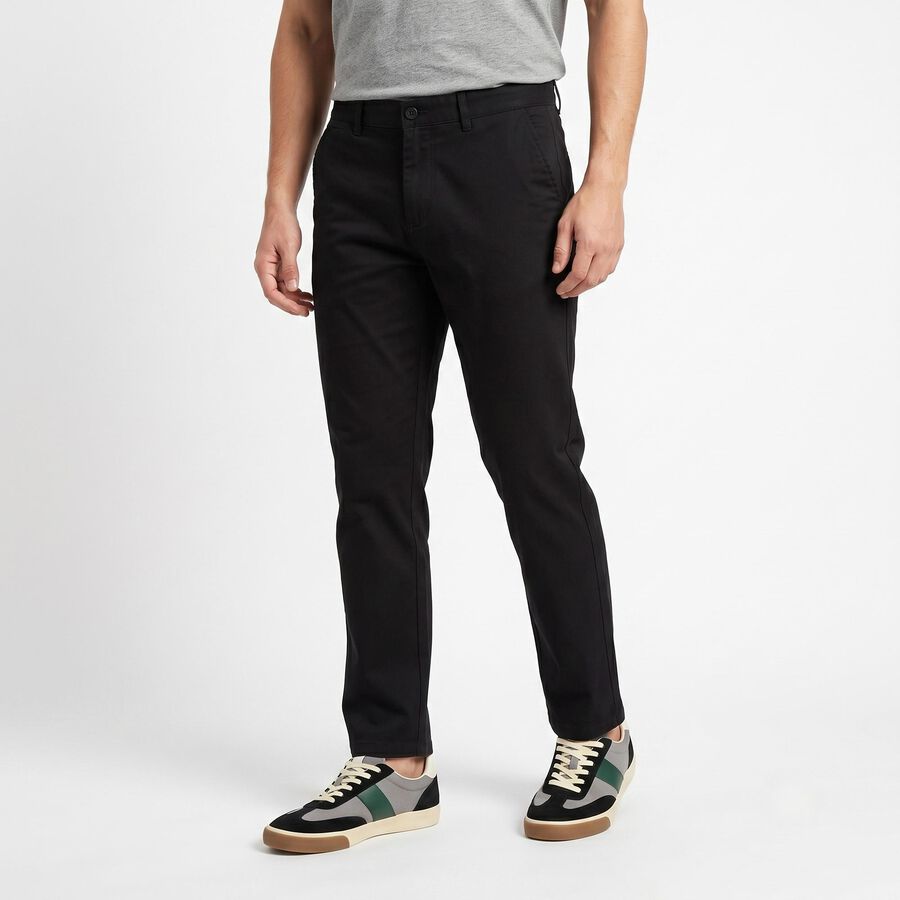 Men's Black Slim Fit Chino Trousers, काला, large