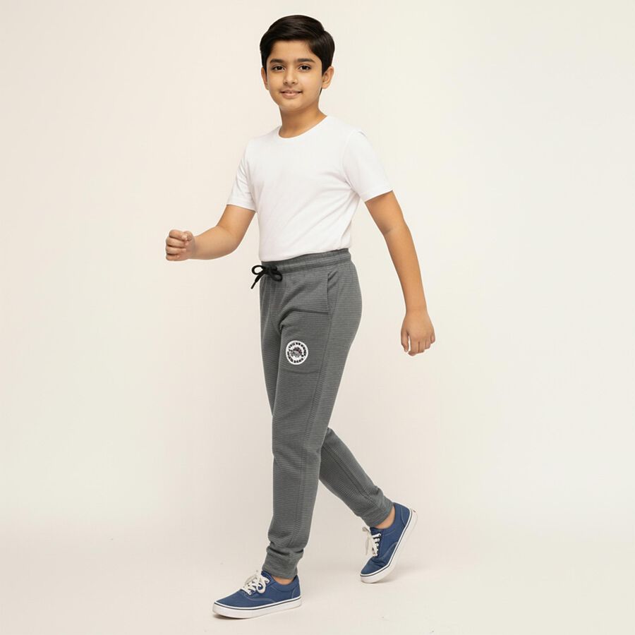 Boys' Muted Charcoal Grey Striped Drawstring Pyjama, टील ब्लू, large image number null