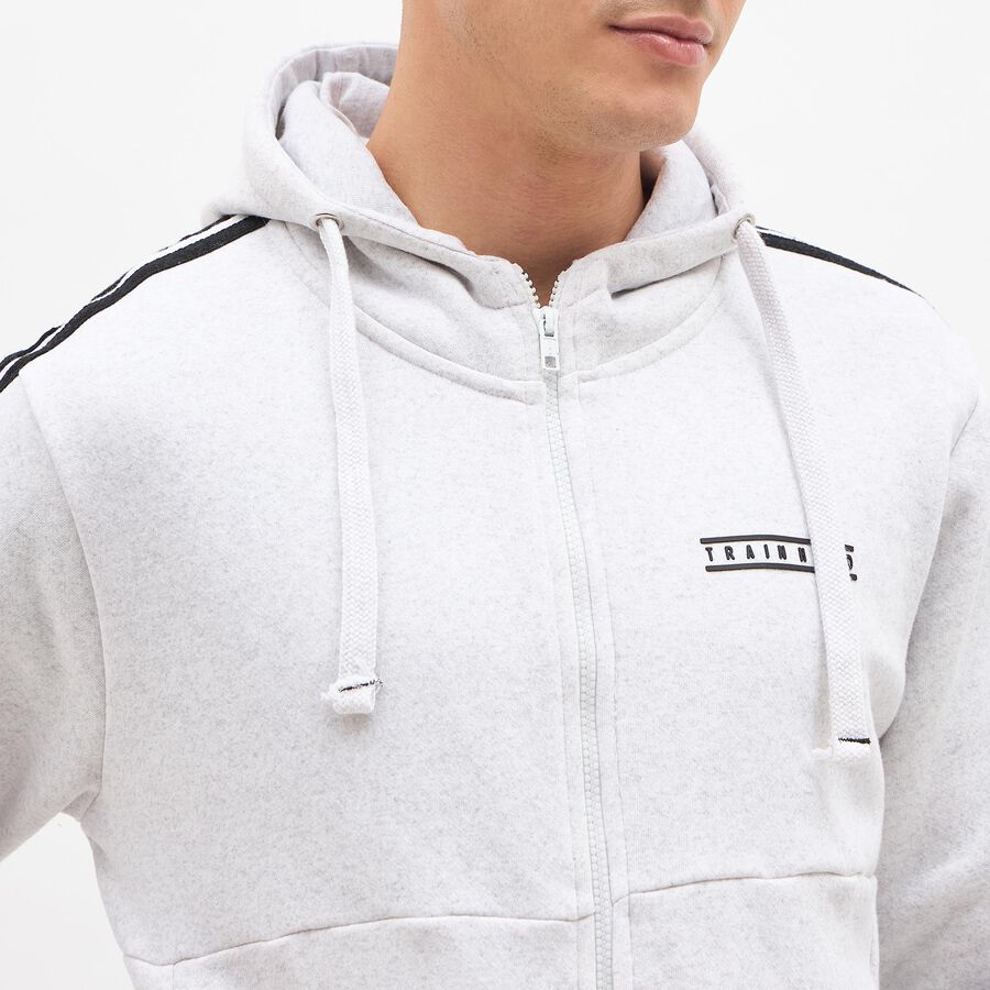 Men's Light Grey Hooded Casual Sweatshirt, मिश्रित हल्का ग्रे, large image number null