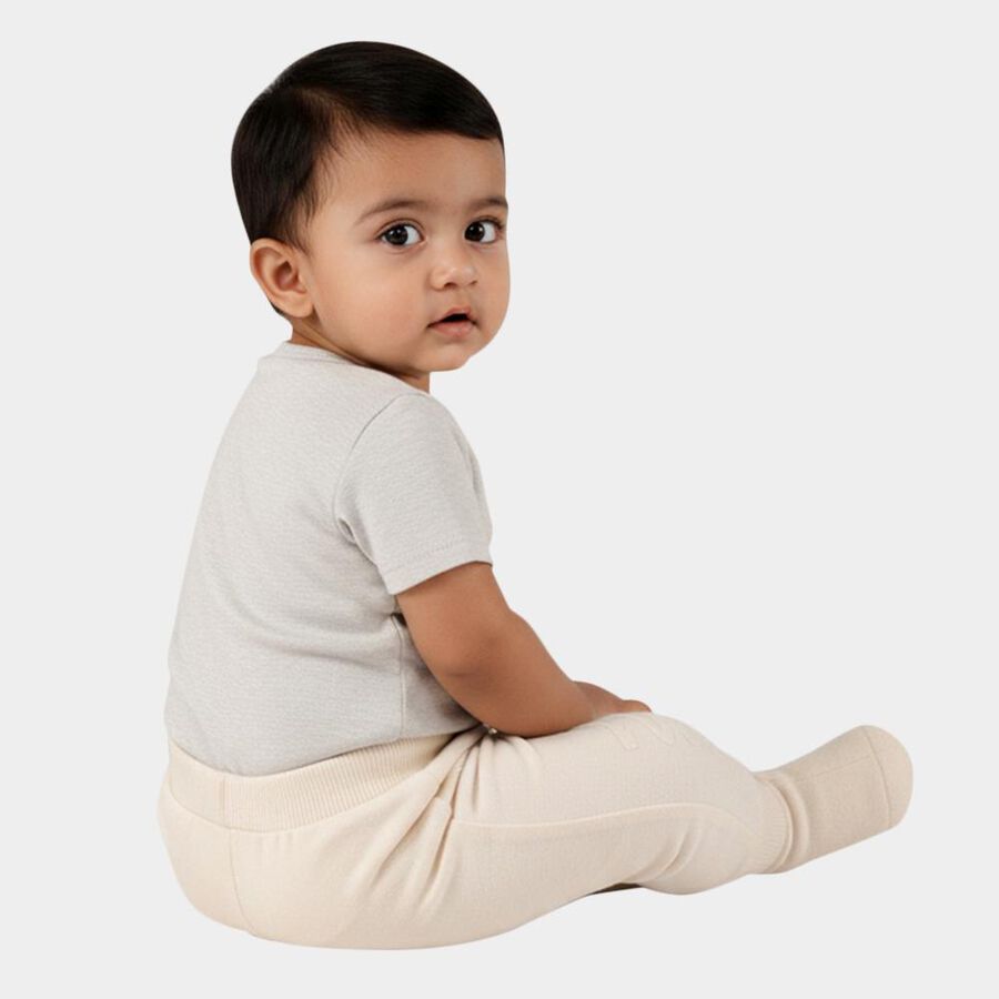 Infants Soft Cream Cotton Blend Embossed Pyjama, Beige, large image number null