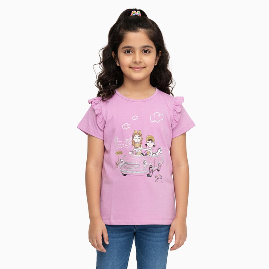 Girls' 100% Cotton T-Shirt, लाइलेक, large image number null