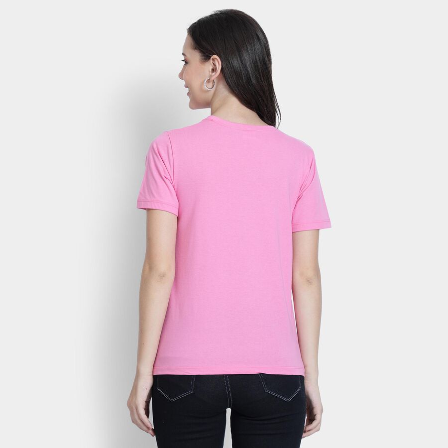 Ladies'  Stripes Round Neck T-Shirt, Light Pink, large image number null