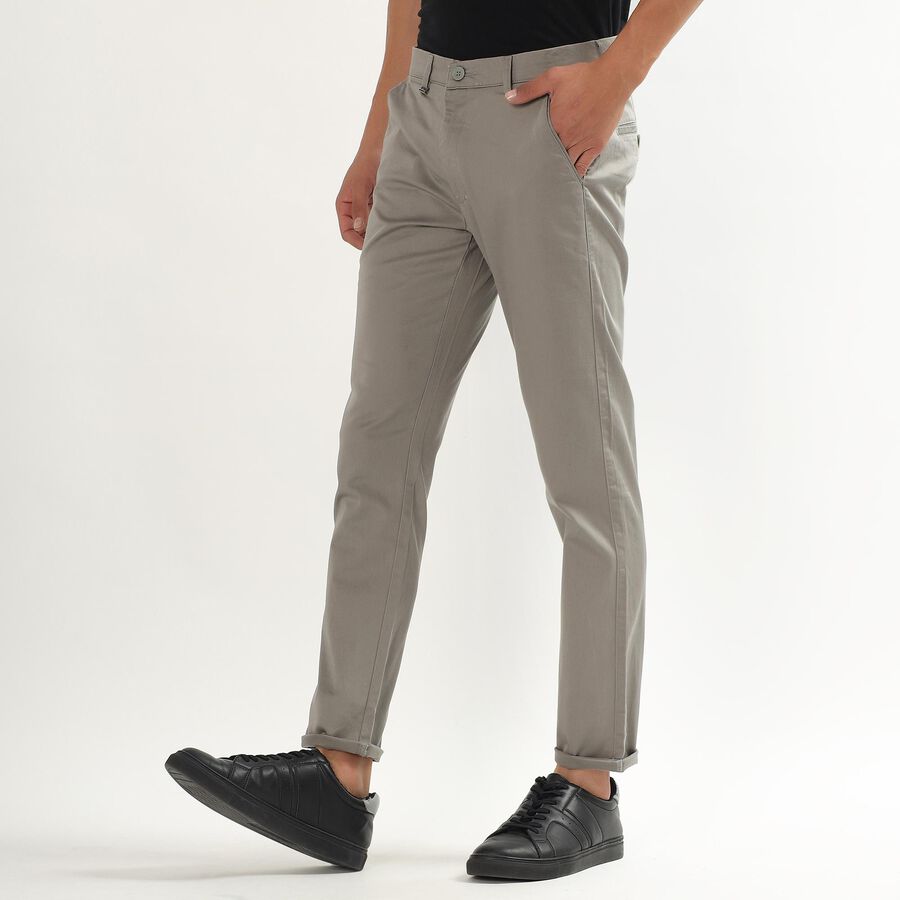 Unisex Muted Charcoal Black Skinny Fit Cross Pocket Casual Trousers, हल्का ग्रे, large image number null