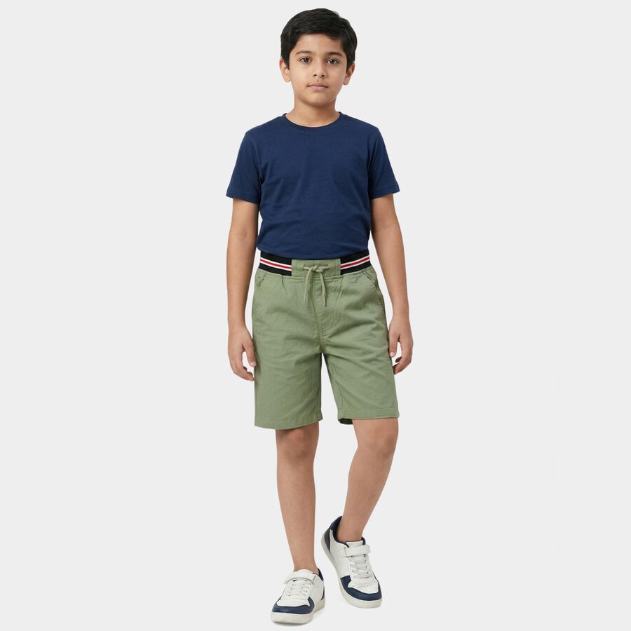 Boys' Olive Cotton Regular Fit Bermuda Shorts, Olive, large