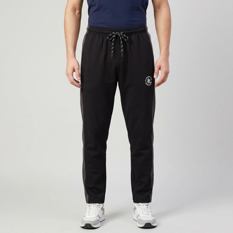 Men's Black Straight Fit Side Stripe Lounge Pyjama, काला, large