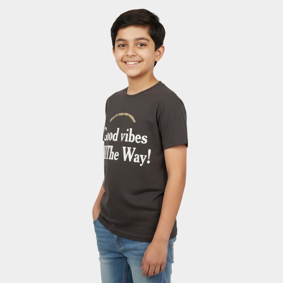 Boys' Half Sleeves T-Shirt, चारकोल, large