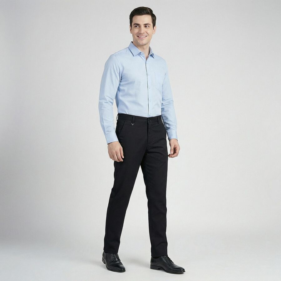 Men's Black Slim Fit Casual Trousers, काला, large