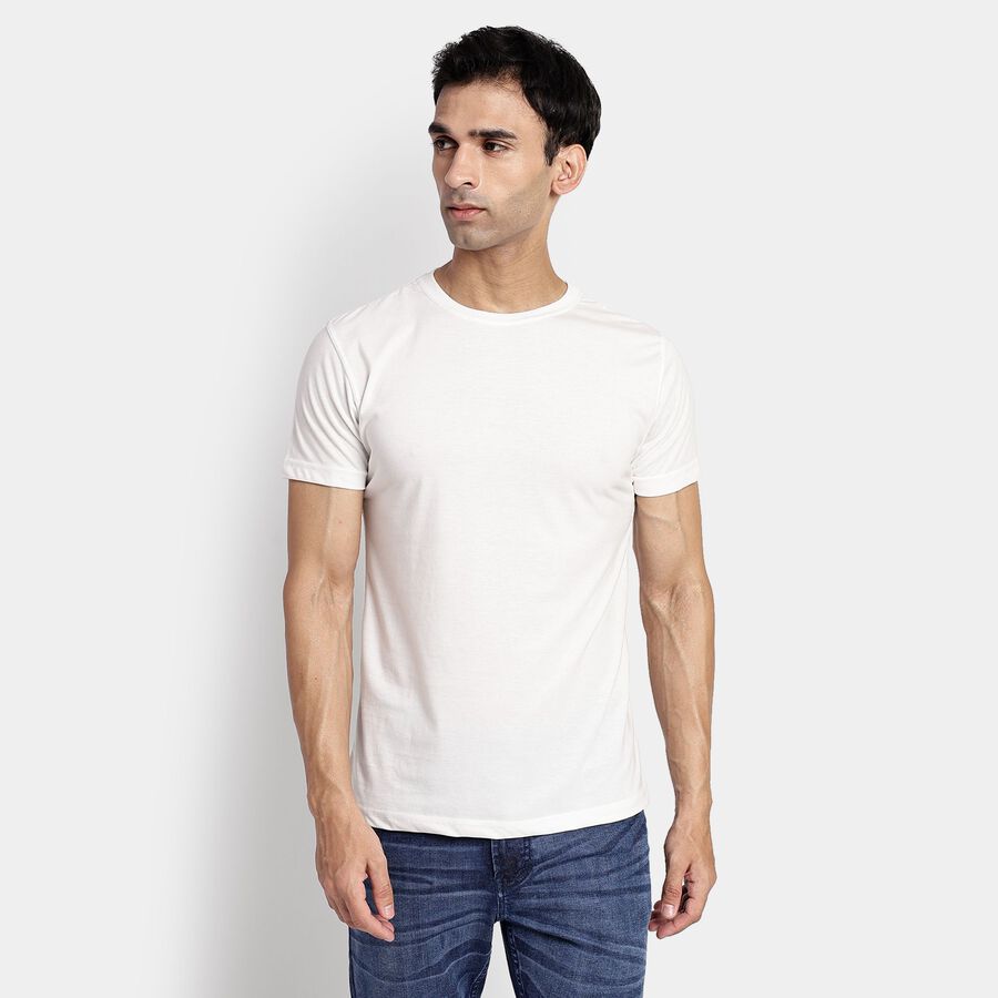 Men's Round Neck Half Sleeves T-Shirt, White, large image number null