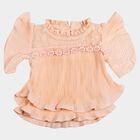 Girls Peach Round Neck Regular T-Shirt, Peach, small