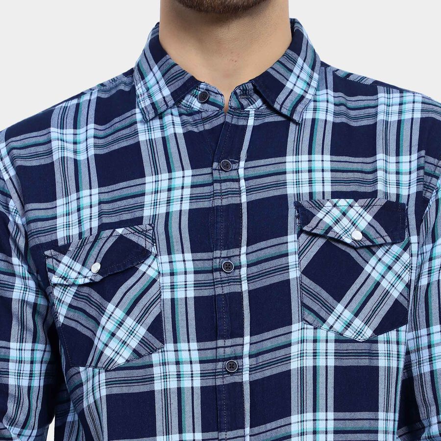 Cotton Checks Casual Shirt, गहरा हरा, large image number null