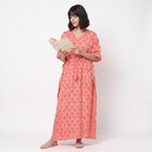 Women's Pink V-Neck Kaftan Nighty, Pink, small