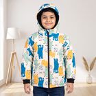 Boys Cream Hooded Puffer Jacket, ऑफ व्हाइट, small