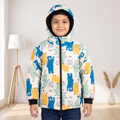Boys Cream Hooded Puffer Jacket