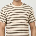 Men's Brown Round Neck Casual T-Shirt, भूरा, small
