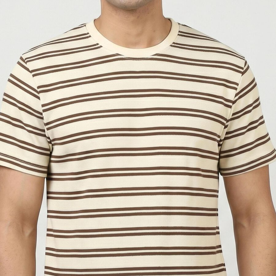 Men's Brown Round Neck Casual T-Shirt, भूरा, large