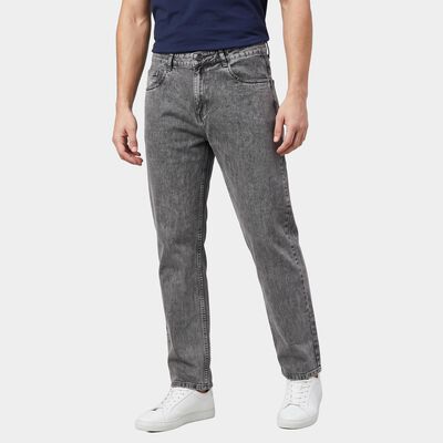 Men's Grey Straight Fit Washed Jeans
