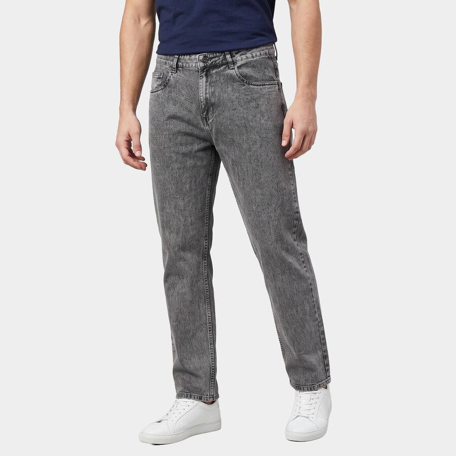 Men's Grey Straight Fit Washed Jeans, हल्का ग्रे, large