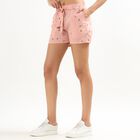 Girls' Soft Pink Printed Paper Bag Shorts, गुलाबी, small image number null
