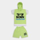 Boys' Light Green Cotton Hooded Short Sleeve Printed Baba Suit, Light Green, small image number null