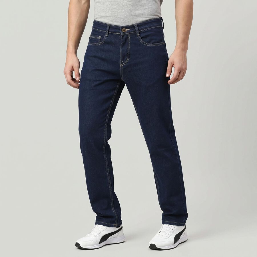 Men's Navy Blue Slim Fit Classic Jeans, Dark Blue, large