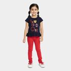 Girls' Navy Blue Cotton Round Neck Graphic Printed T-Shirt, नेवी ब्लू, small