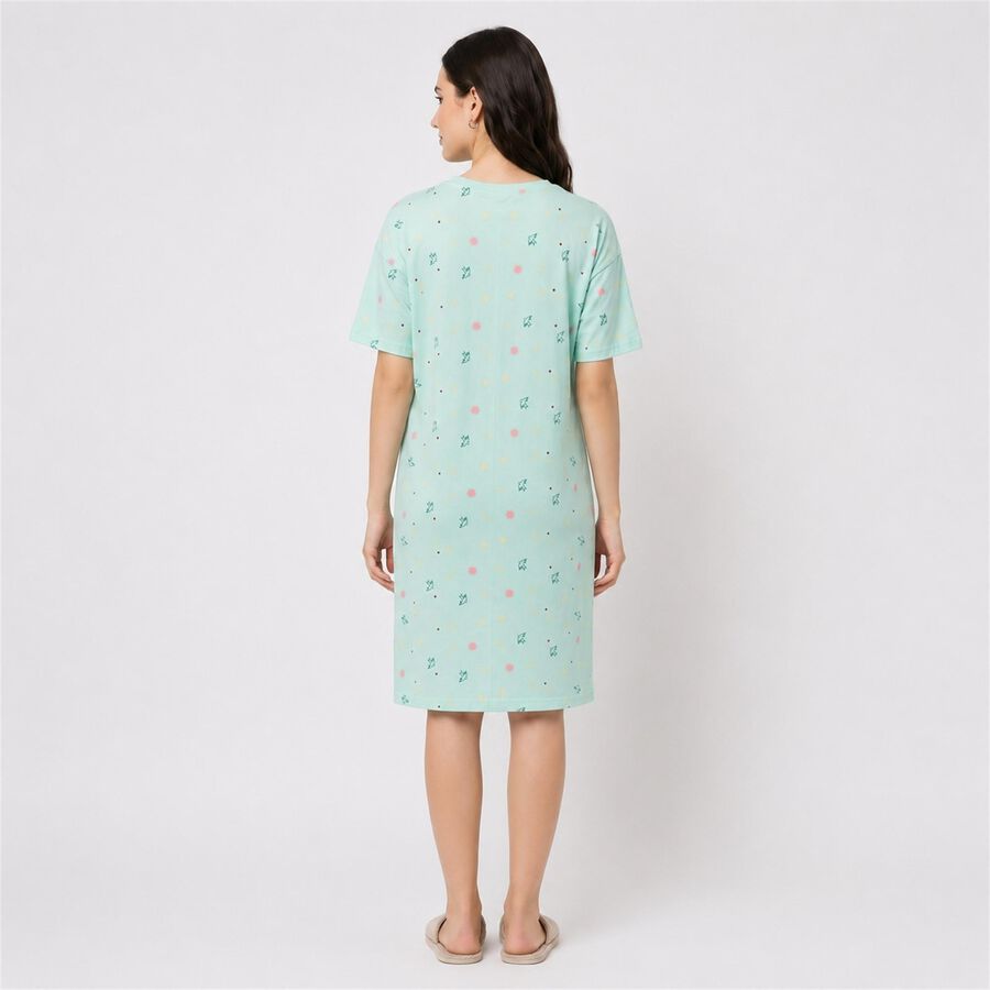 Women's Mint Green Round Neck T-Shirt Style Nighty, Light Green, large
