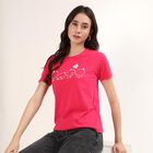 Women's Fuchsia Round Neck Printed Casual T-Shirt, Fuchsia, small