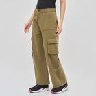 Women's Olive Green Wide-Leg Cargo Jeans, ओलिव, small image number null