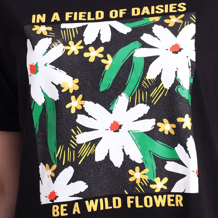 Ladies' Round Neck T-Shirt, काला, large image number null
