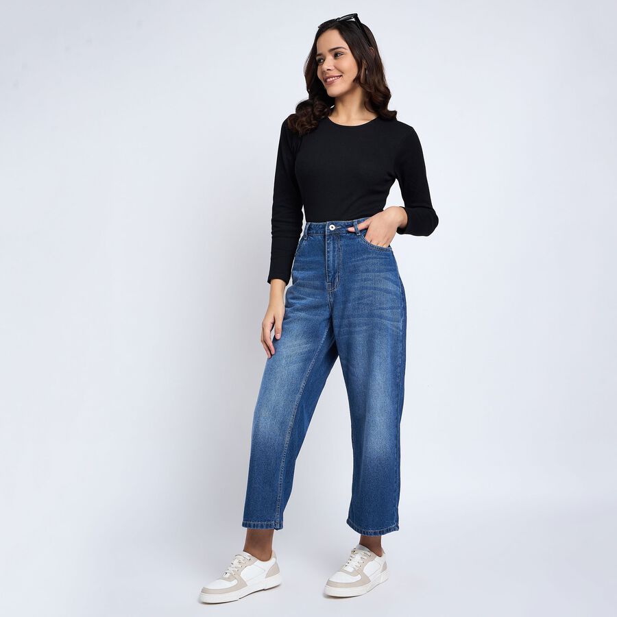 Ladies' 100% Cotton Jeans, Mid Blue, large image number null