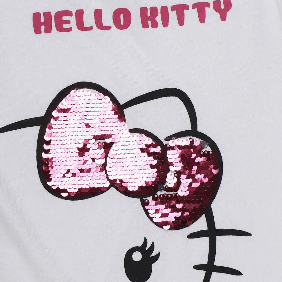 Girls White Cotton Round Neck Graphic T-Shirt, सफ़ेद, large