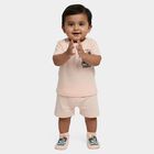 Infants' Peach 100% Cotton Round Neck Hawaii Printed Baba Suit, Peach, small