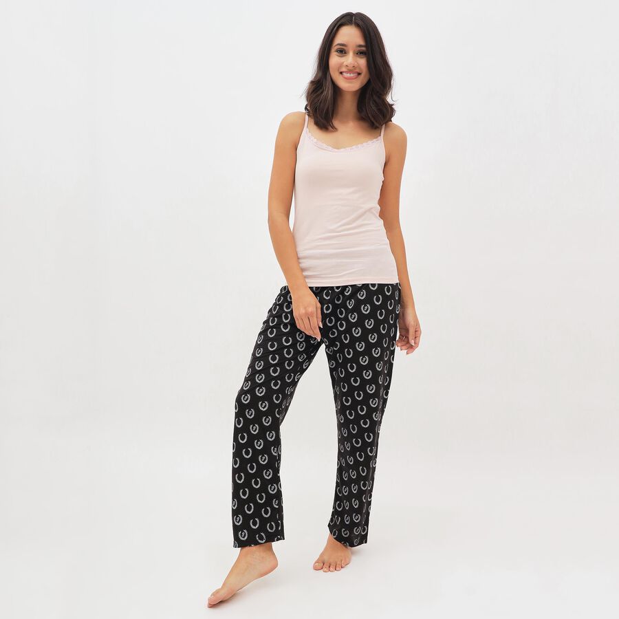 Women's Jet Black Printed Elastic Waist Pyjama, Black, large image number null