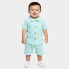 Infants' Aqua 100% Cotton Collar Textured Baba Suit, Aqua, small