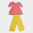 Girls' Bright Pink V-Neck Bohemian Upper and Bottom Set, Pink, small