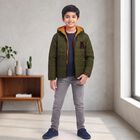 Boys Olive Green Hooded Puffer Jacket, Olive, small