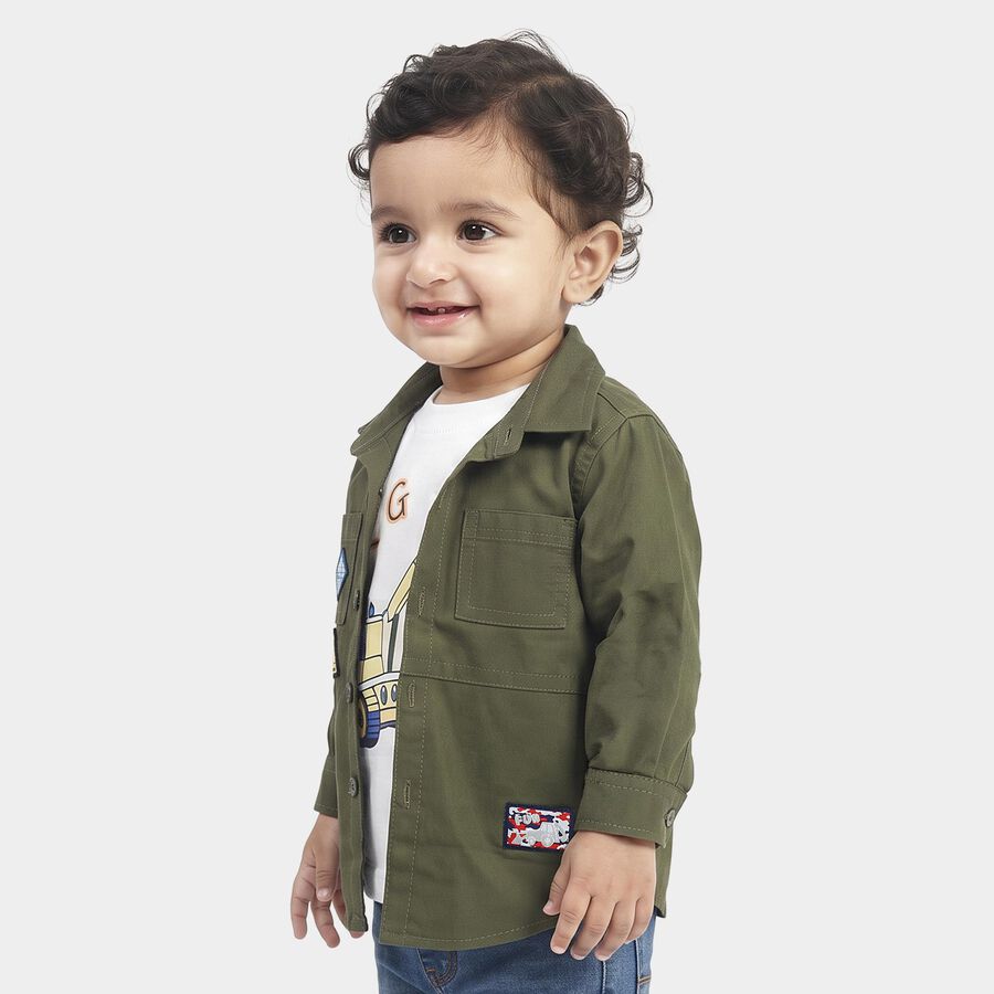 Infant Boys' Olive Green Cotton Spread Collar Utility Shirt, Olive, large