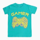 Boys Bright Turquoise Cotton Round Neck Casual T-Shirt, Dark Green, small