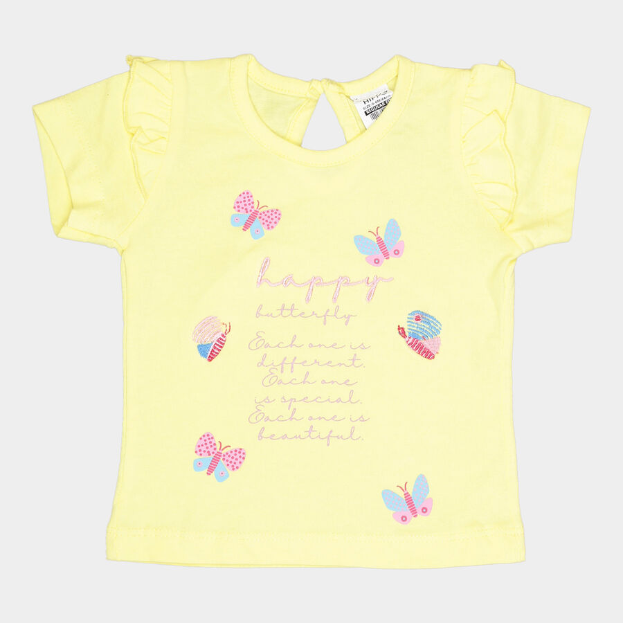 Infants Cotton Round Neck T-Shirt, Yellow, large image number null
